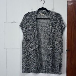 Eileen Fisher Linen Short Sleeve Cardigan Black White Loose Knit Size XS